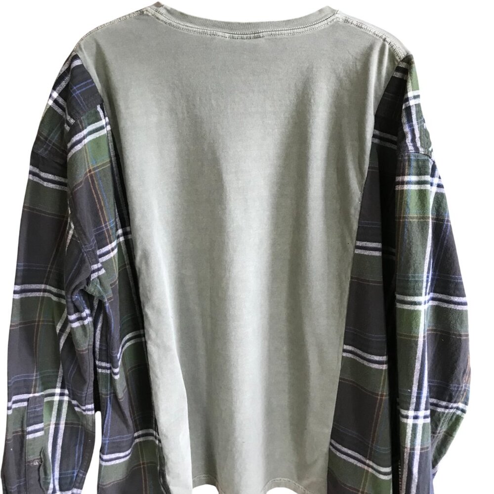 Upcycled Autumn Flannel Shirt Reworked Oversized Pumpkins Graphic Plus Size - Picture 6 of 13